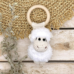 Lamb crochet teether ring