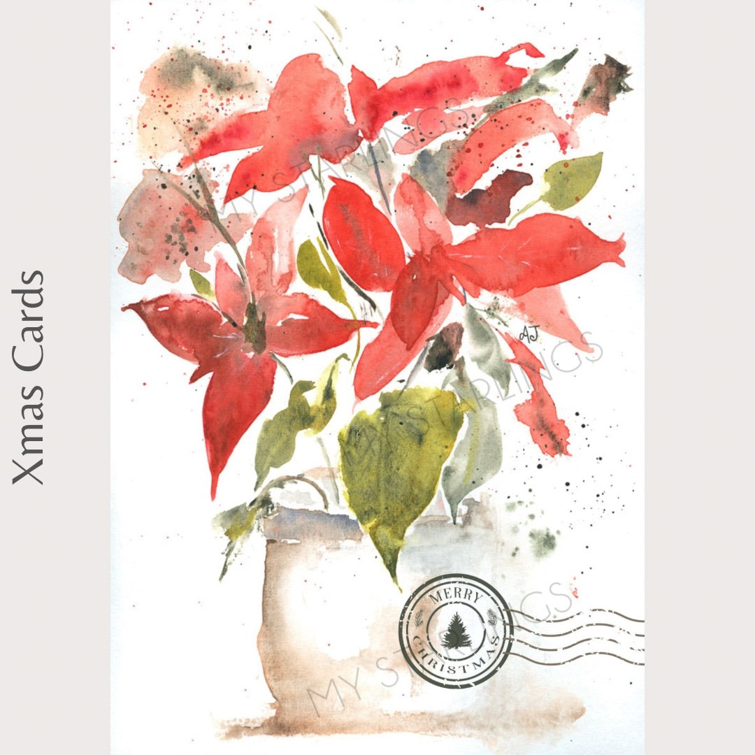 Christmas Poinsettia Gift Card - Medium (A6)