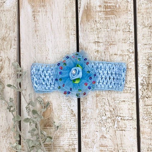 Baby girl headband - blue flower