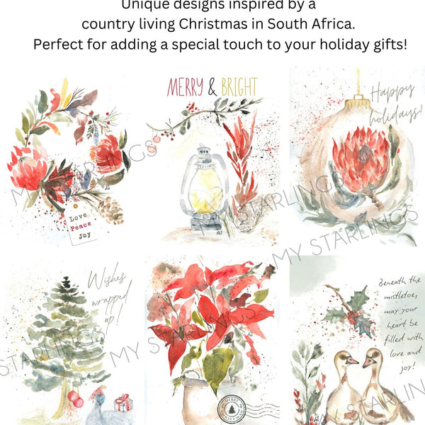 Xmas Watercolour Gift Tags - Set of 6