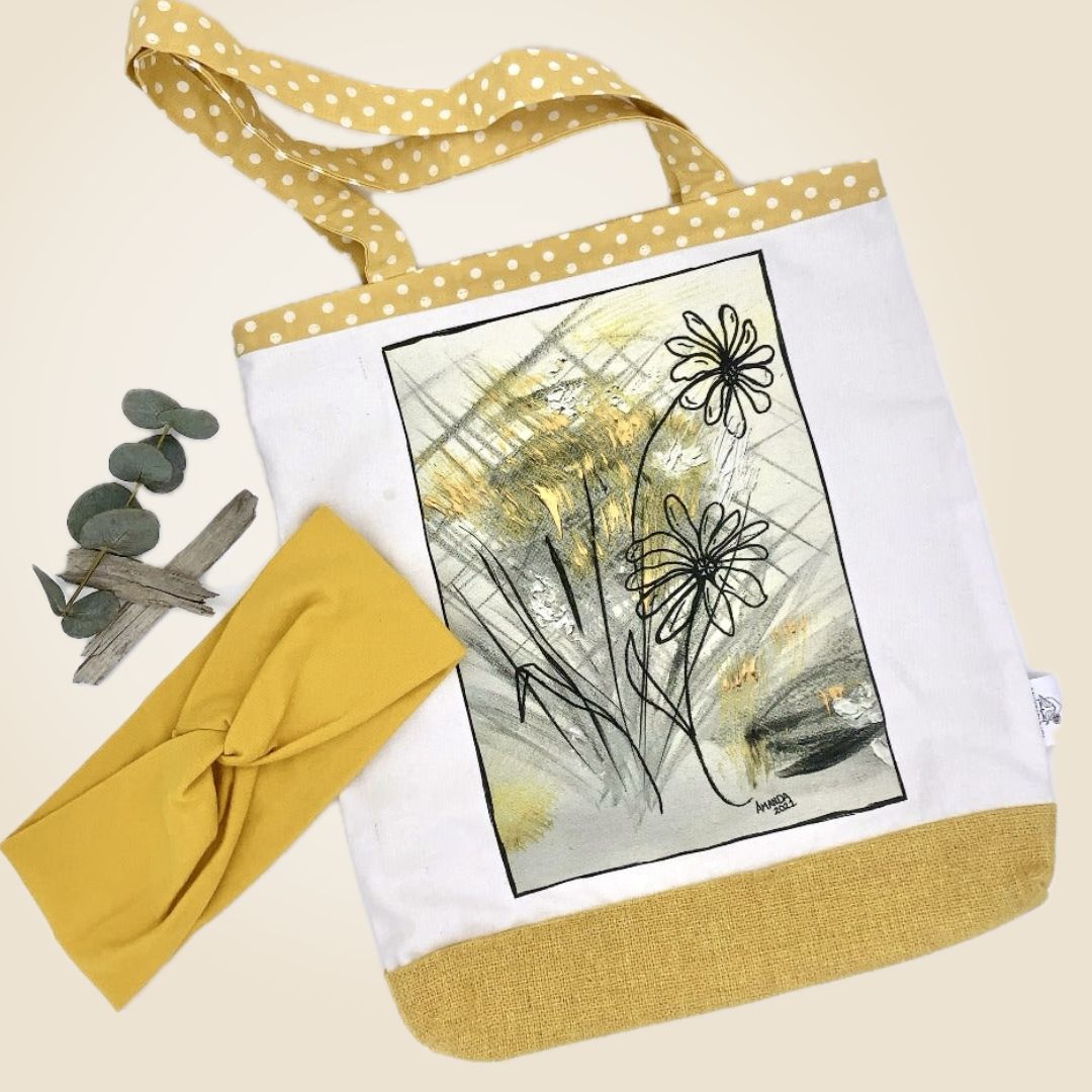 Daisies Tote bag with Twist Headband