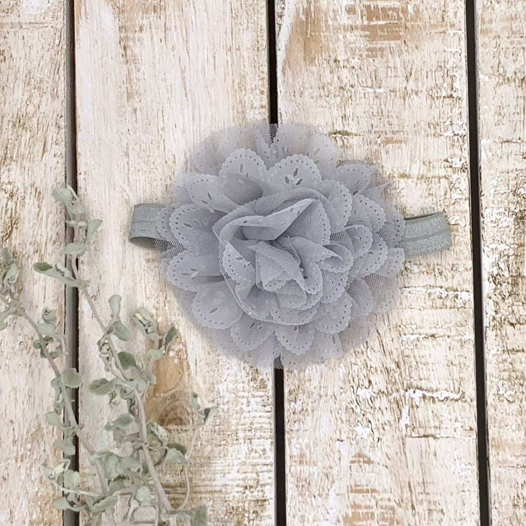 Baby girl headband - grey flower