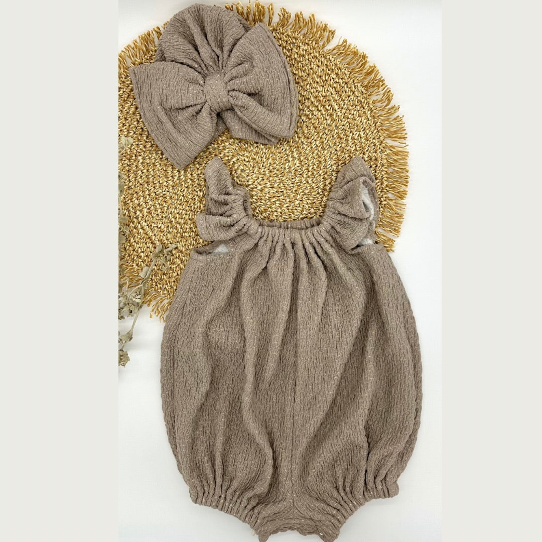 Bubble Romper with Turban - Stone, 3-6 Months