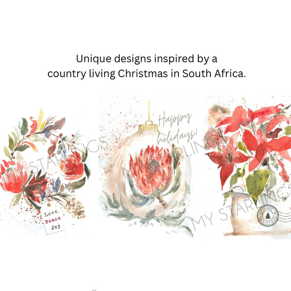 Xmas Watercolour Gift Cards - Set of 3, Medium (A6)