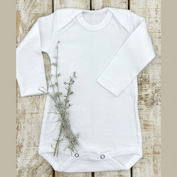 Baby plain vest, White, Long Sleeve: 0-3 Months