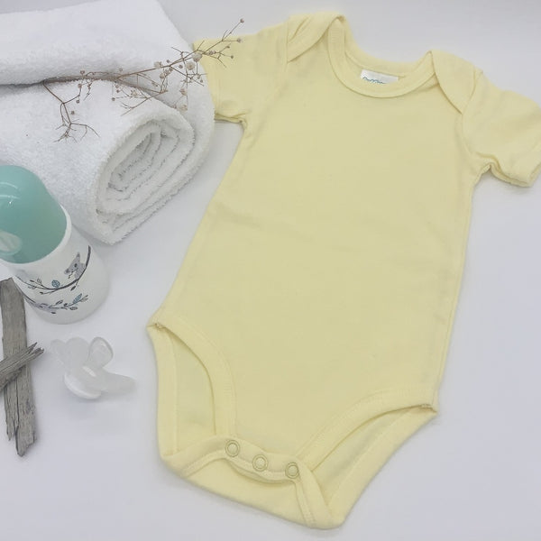 Plain baby vest, Yellow, short sleeve, 3-6 Months
