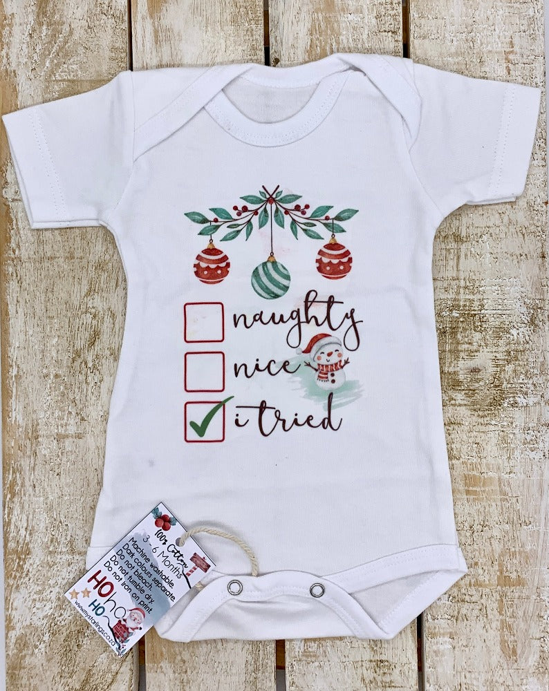 Xmas vest - Naughty, Nice - short sleeve, 3-6 Months