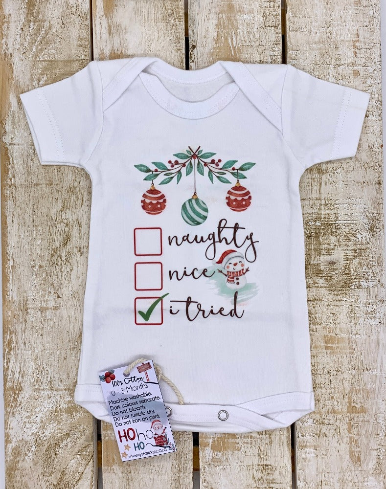 Xmas vest - Naughty, Nice - short sleeve, 0-3 Months