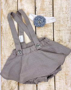 Linen suspender skirt set: 3 - 6 Months