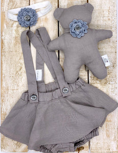 Linen suspender skirt set: 3 - 6 Months