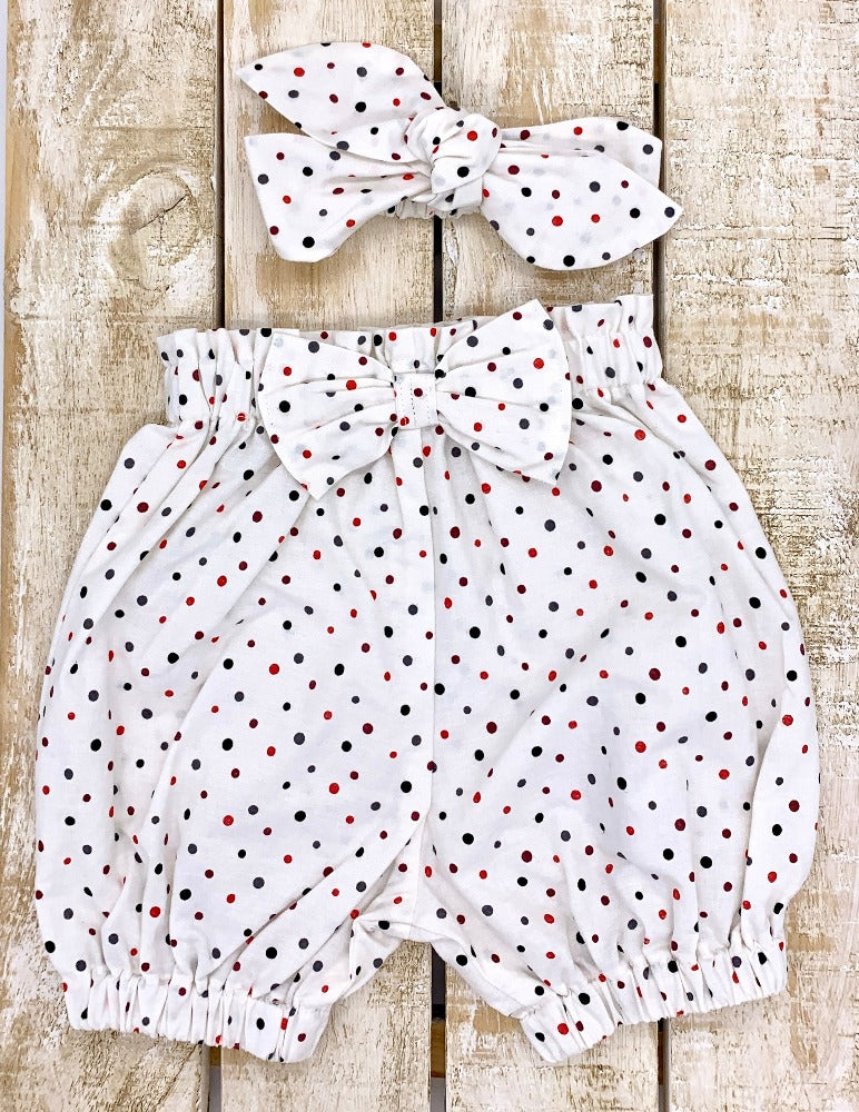 Shorts with headband - White polka dots , 3-6 Months