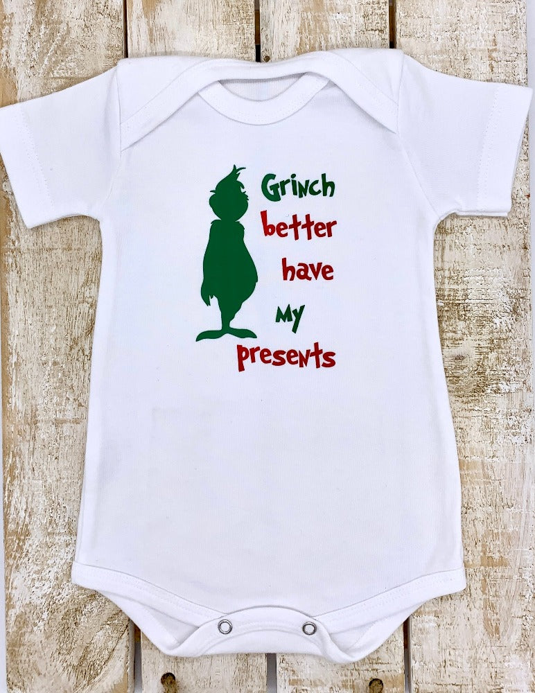 Xmas baby vest - The Grinch - short sleeve, 0-3 Months