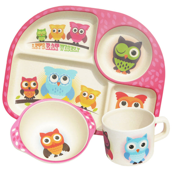 3 Piece Bamboo Fibre Kids' Dining Set - Owls