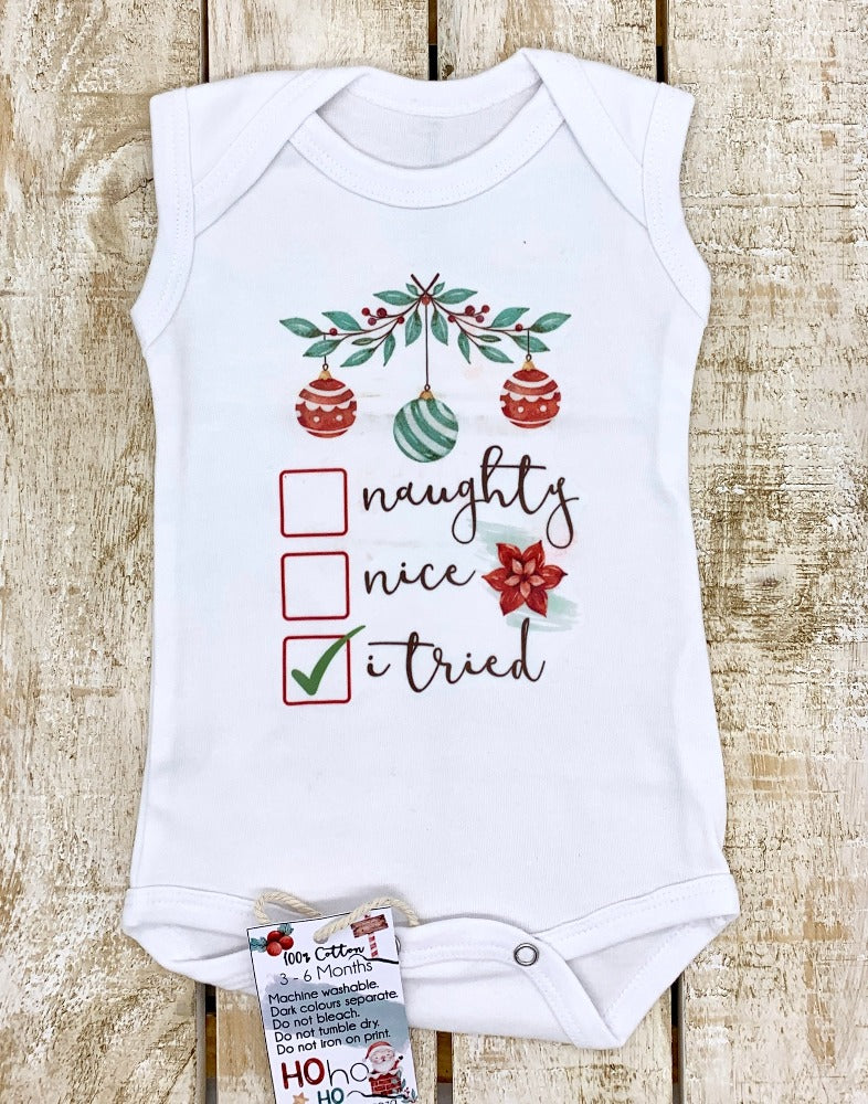 Xmas vest - Naughty, Nice - sleeveless, 3-6 Months