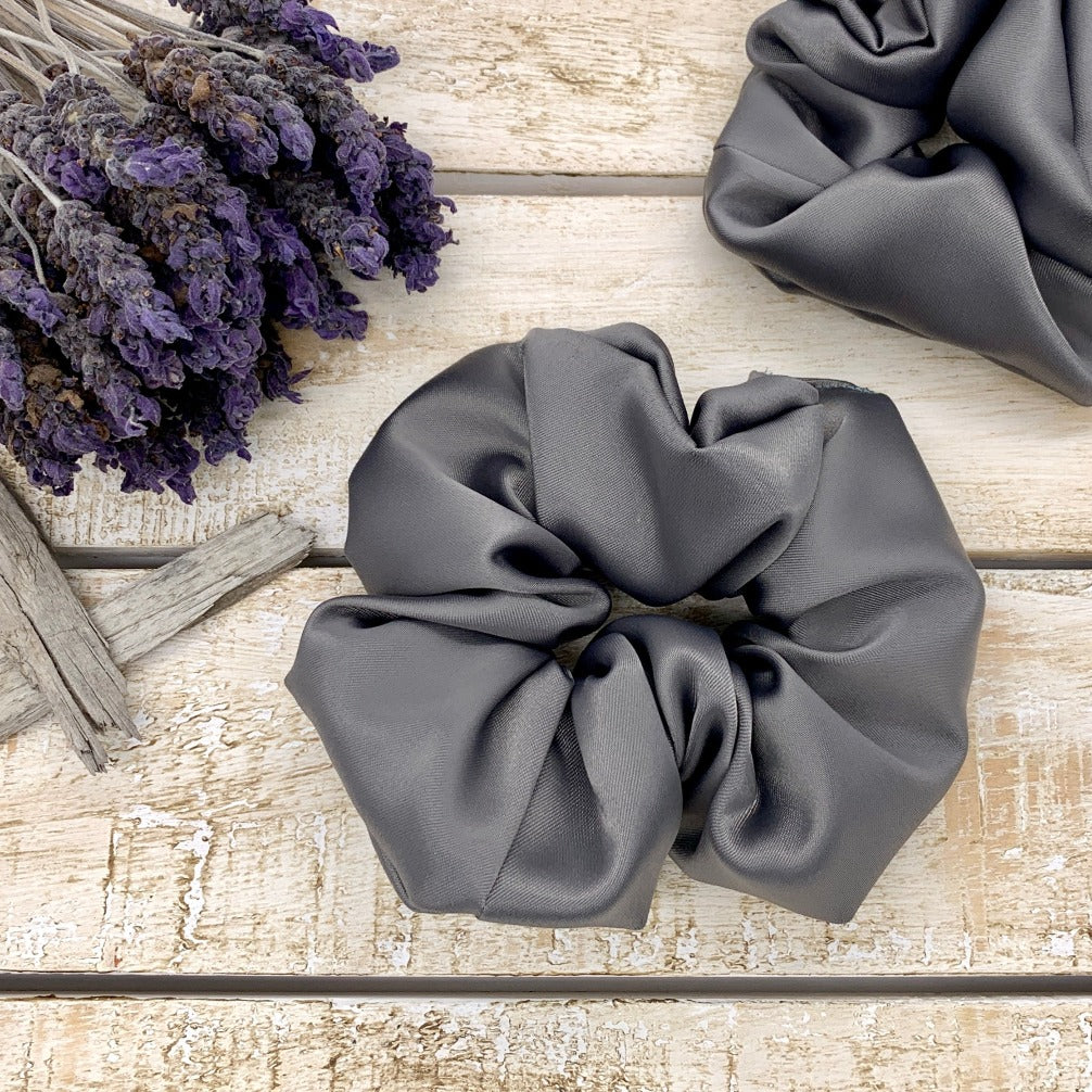 Satin Hair Scrunchie - Charcoal