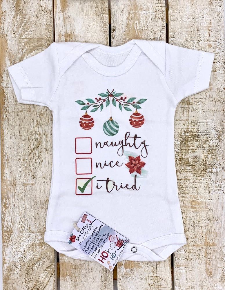 Xmas vest - Naughty, Nice - short sleeve, 0-3 Months