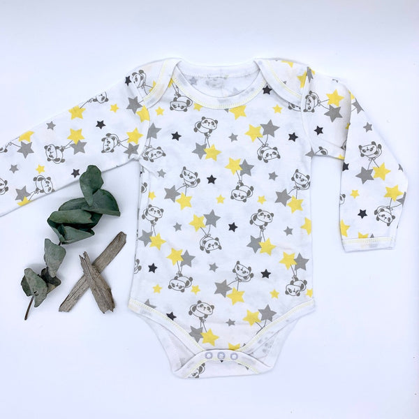 Panda baby vest - long sleeve, 6-12 Months