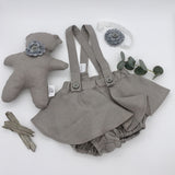 Linen suspender skirt set: 3 - 6 Months