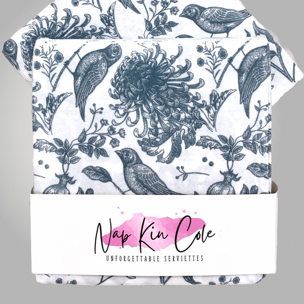 Pomegranate Birds Blue-Grey Serviettes