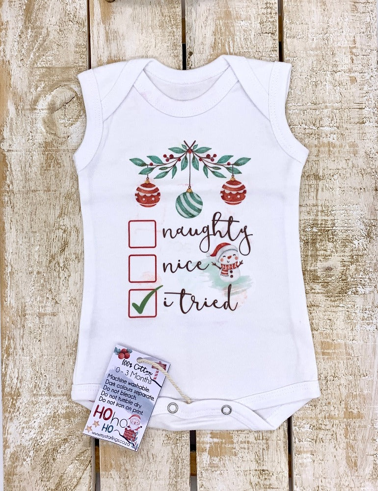 Xmas vest - Naughty, Nice - sleeveless, 0-3 Months