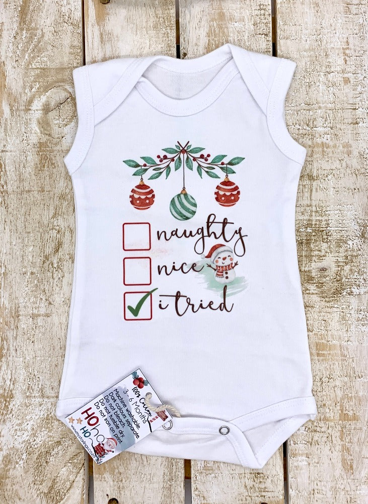 Xmas vest - Naughty, Nice - sleeveless, 3-6 Months